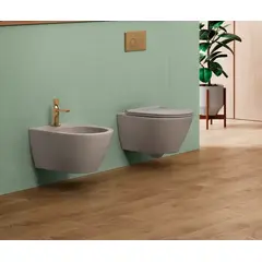 SANINDUSA Πακέτο Λεκάνη κρεμαστή Sanlife rimflush με κάλυμμα S/C Taupe ματ - Κρεμαστές  στο  frantzisoe.gr