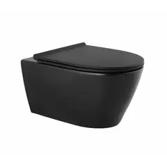 SANINDUSA Πακέτο Λεκάνη κρεμαστή Sanlife rimflush με κάλυμμα S/C Μαύρο ματ - Κρεμαστές  στο  frantzisoe.gr
