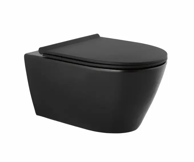 SANINDUSA Πακέτο Λεκάνη κρεμαστή Sanlife rimflush με κάλυμμα S/C Μαύρο ματ - Κρεμαστές  στο  frantzisoe.gr