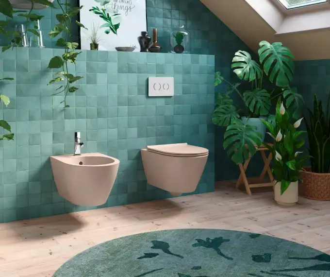 SANINDUSA Πακέτο Λεκάνη κρεμαστή Sanlife rimflush με κάλυμμα S/C Taupe ματ - Κρεμαστές  στο  frantzisoe.gr