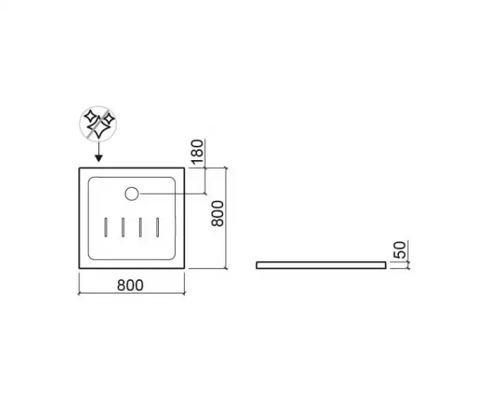 SANINDUSA Ντουζιέρα πορσελάνης Waterline 80x80cm τετράγωνη - Ντουζιέρες πορσελάνης στο  frantzisoe.gr